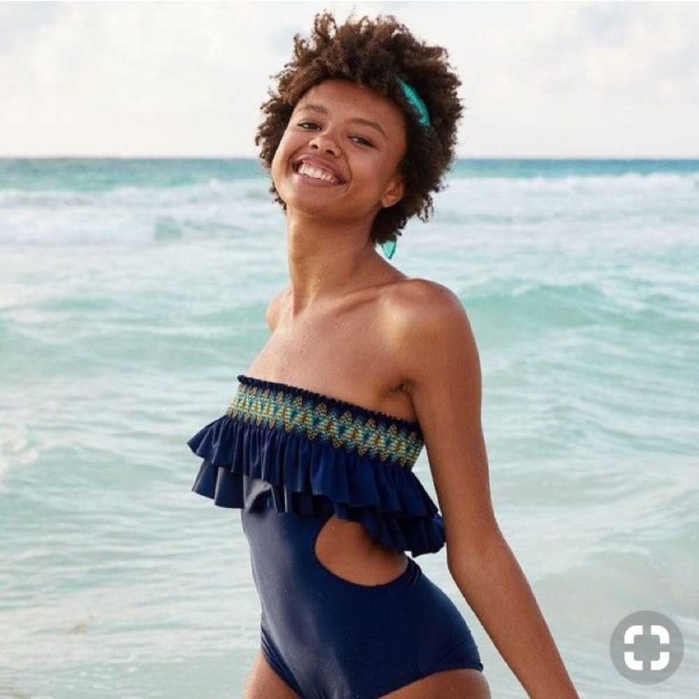 Aerie Strapless Ruffle One Piece Swimsuit Cutout